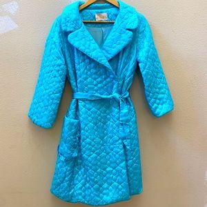 VINTAGE 70s blue quilted belted robe house coat